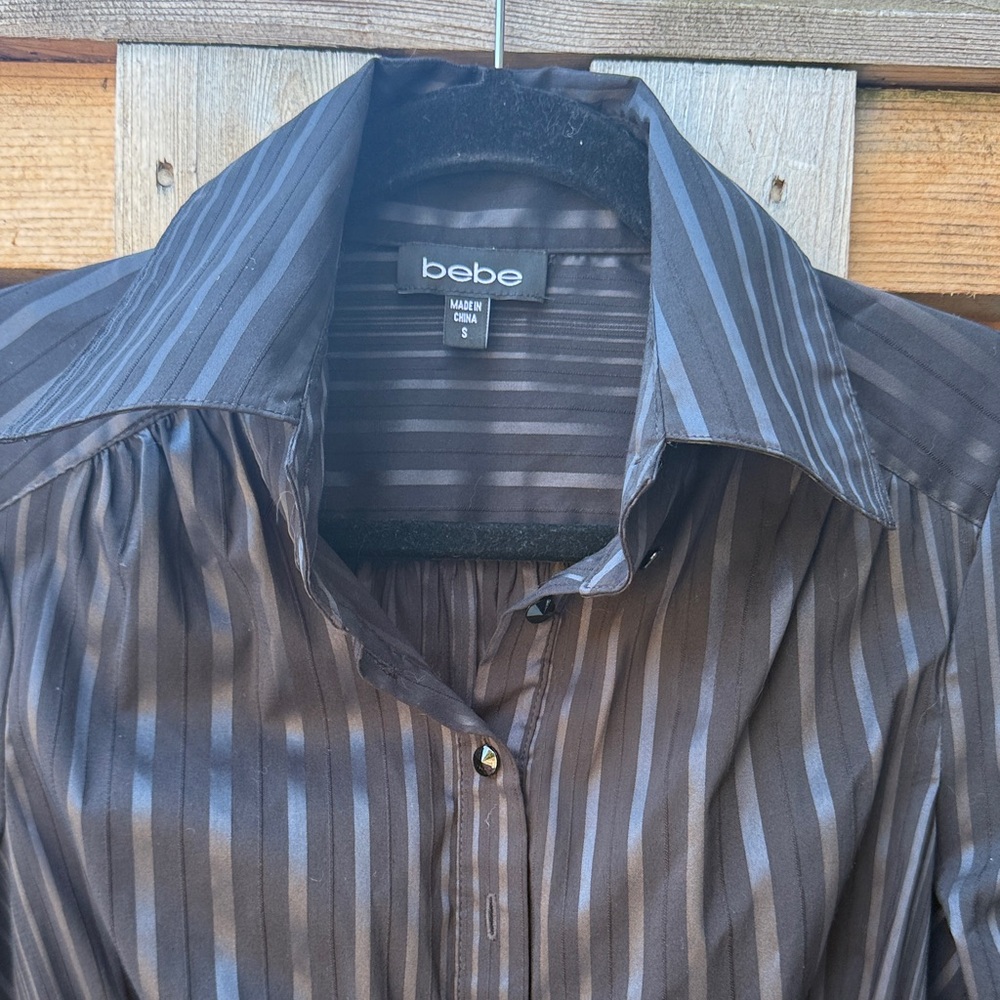 Bebe Women's Black Striped Button Down Shirt